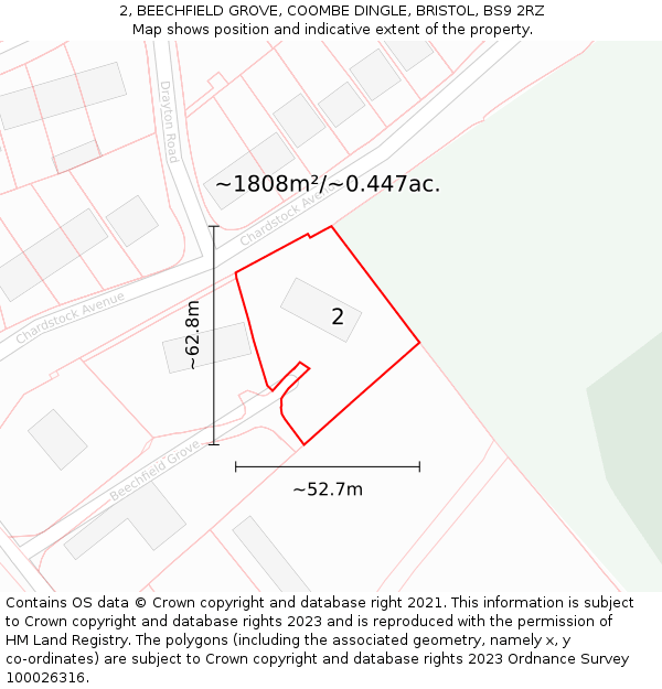 2, BEECHFIELD GROVE, COOMBE DINGLE, BRISTOL, BS9 2RZ: Plot and title map