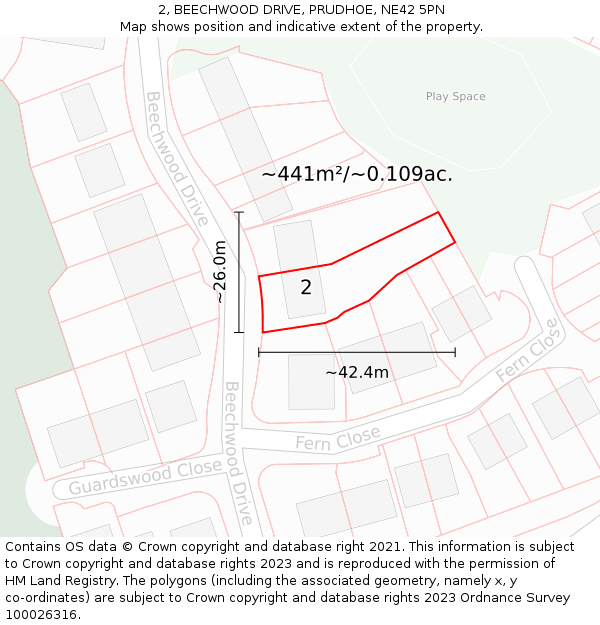 2, BEECHWOOD DRIVE, PRUDHOE, NE42 5PN: Plot and title map