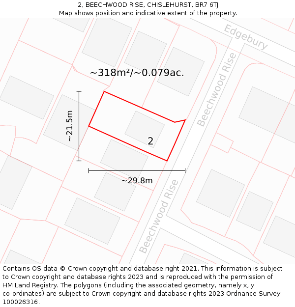 2, BEECHWOOD RISE, CHISLEHURST, BR7 6TJ: Plot and title map