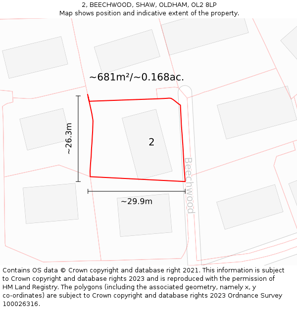 2, BEECHWOOD, SHAW, OLDHAM, OL2 8LP: Plot and title map