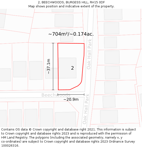 2, BEECHWOODS, BURGESS HILL, RH15 0DF: Plot and title map