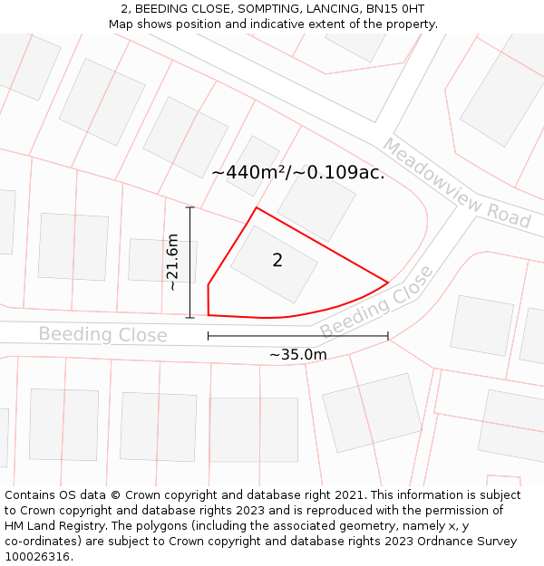 2, BEEDING CLOSE, SOMPTING, LANCING, BN15 0HT: Plot and title map