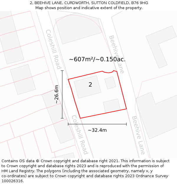 2, BEEHIVE LANE, CURDWORTH, SUTTON COLDFIELD, B76 9HG: Plot and title map