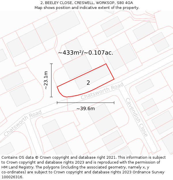 2, BEELEY CLOSE, CRESWELL, WORKSOP, S80 4GA: Plot and title map