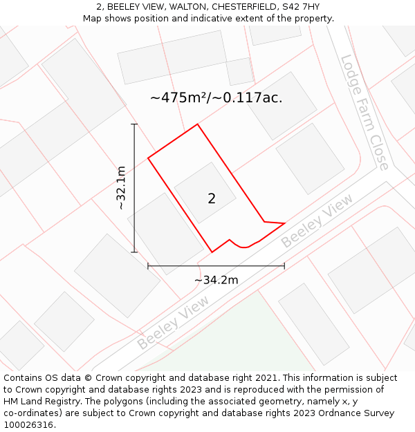 2, BEELEY VIEW, WALTON, CHESTERFIELD, S42 7HY: Plot and title map
