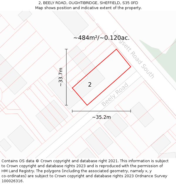2, BEELY ROAD, OUGHTIBRIDGE, SHEFFIELD, S35 0FD: Plot and title map