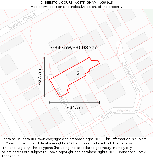 2, BEESTON COURT, NOTTINGHAM, NG6 9LS: Plot and title map