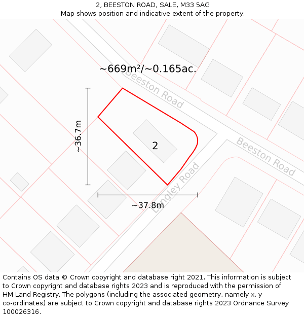 2, BEESTON ROAD, SALE, M33 5AG: Plot and title map