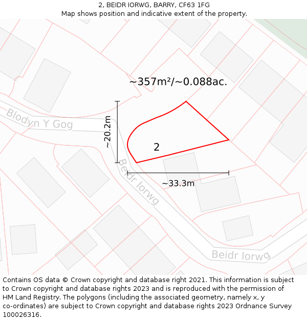 2, BEIDR IORWG, BARRY, CF63 1FG: Plot and title map