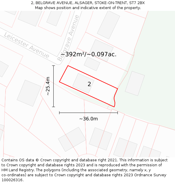 2, BELGRAVE AVENUE, ALSAGER, STOKE-ON-TRENT, ST7 2BX: Plot and title map