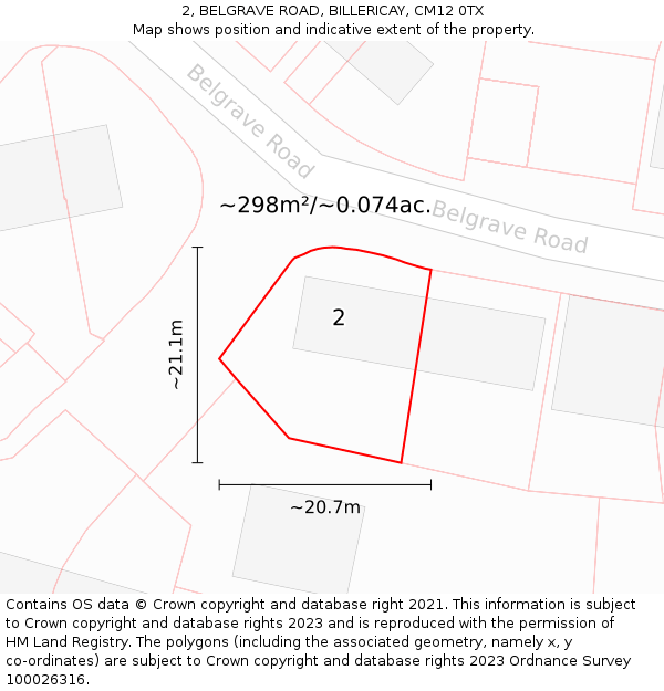 2, BELGRAVE ROAD, BILLERICAY, CM12 0TX: Plot and title map