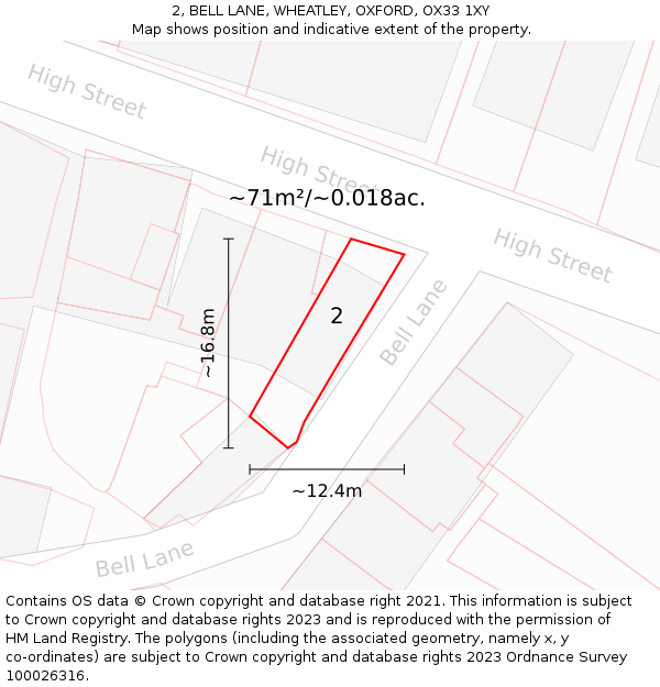 2, BELL LANE, WHEATLEY, OXFORD, OX33 1XY: Plot and title map