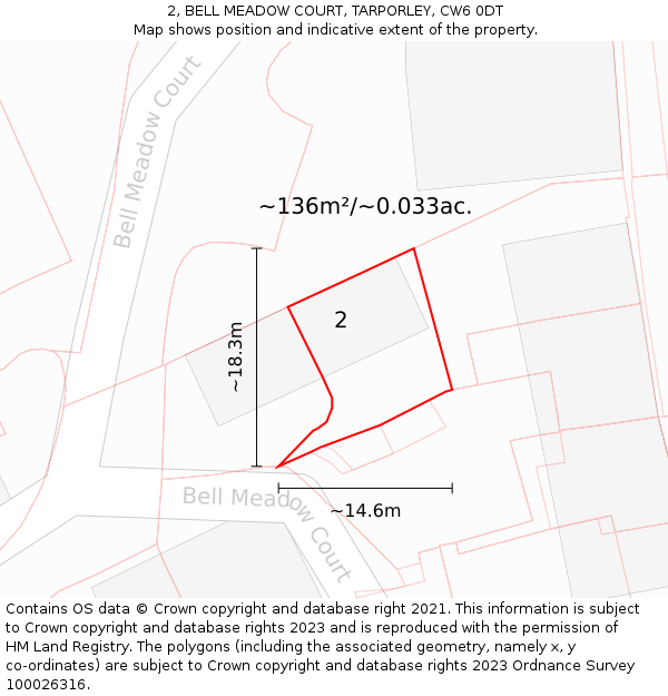 2, BELL MEADOW COURT, TARPORLEY, CW6 0DT: Plot and title map