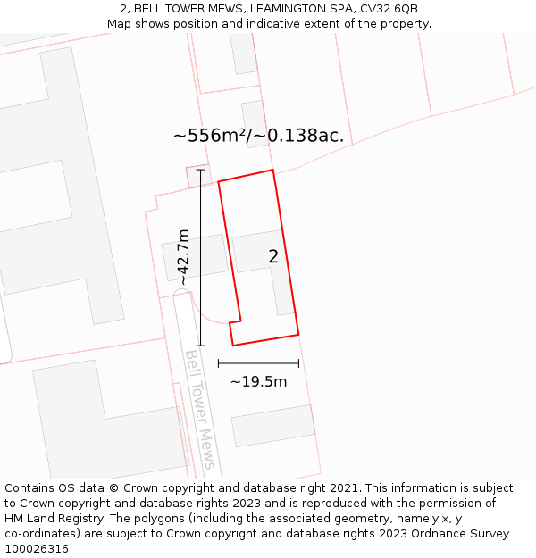 2, BELL TOWER MEWS, LEAMINGTON SPA, CV32 6QB: Plot and title map