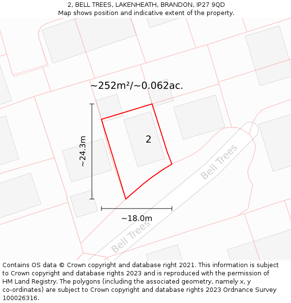 2, BELL TREES, LAKENHEATH, BRANDON, IP27 9QD: Plot and title map