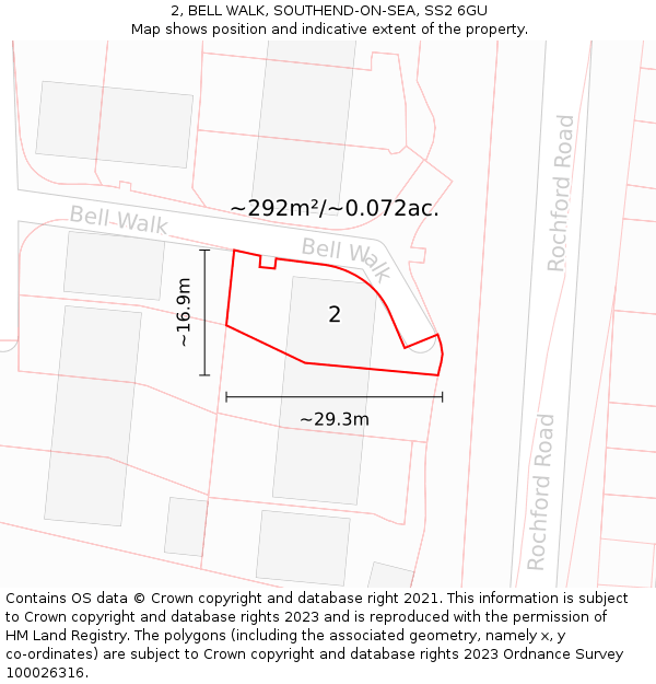 2, BELL WALK, SOUTHEND-ON-SEA, SS2 6GU: Plot and title map