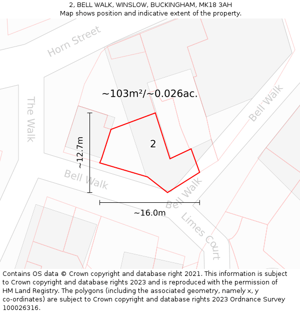 2, BELL WALK, WINSLOW, BUCKINGHAM, MK18 3AH: Plot and title map