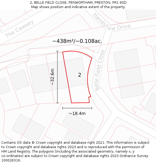 2, BELLE FIELD CLOSE, PENWORTHAM, PRESTON, PR1 9SD: Plot and title map