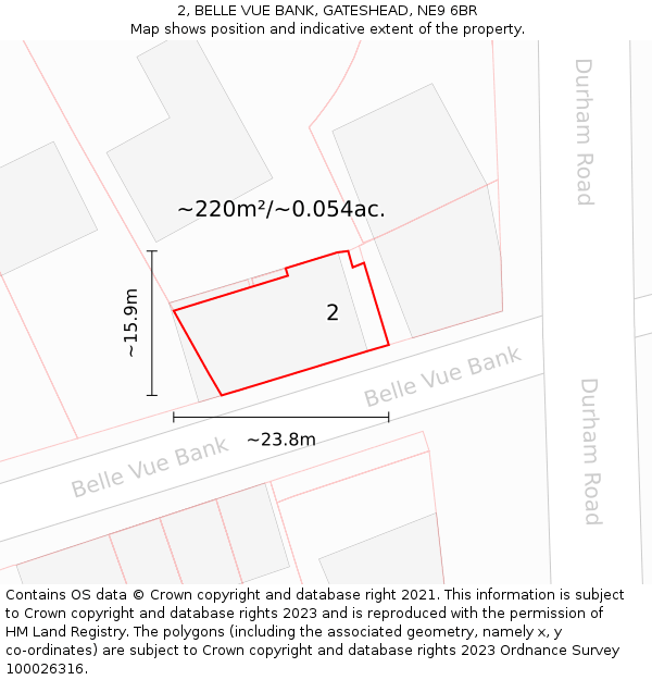 2, BELLE VUE BANK, GATESHEAD, NE9 6BR: Plot and title map