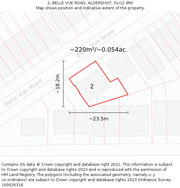 2, BELLE VUE ROAD, ALDERSHOT, GU12 4RX: Plot and title map