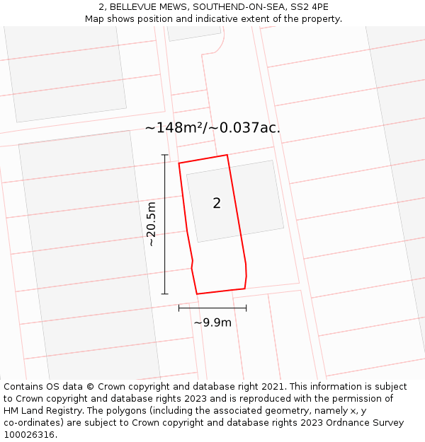 2, BELLEVUE MEWS, SOUTHEND-ON-SEA, SS2 4PE: Plot and title map