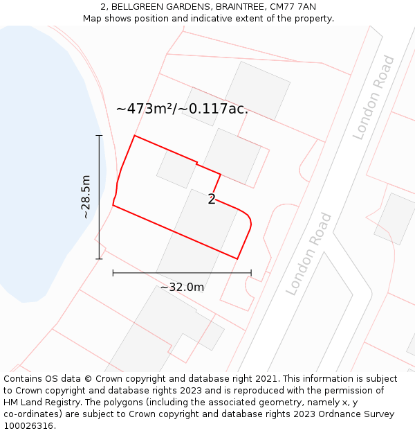 2, BELLGREEN GARDENS, BRAINTREE, CM77 7AN: Plot and title map