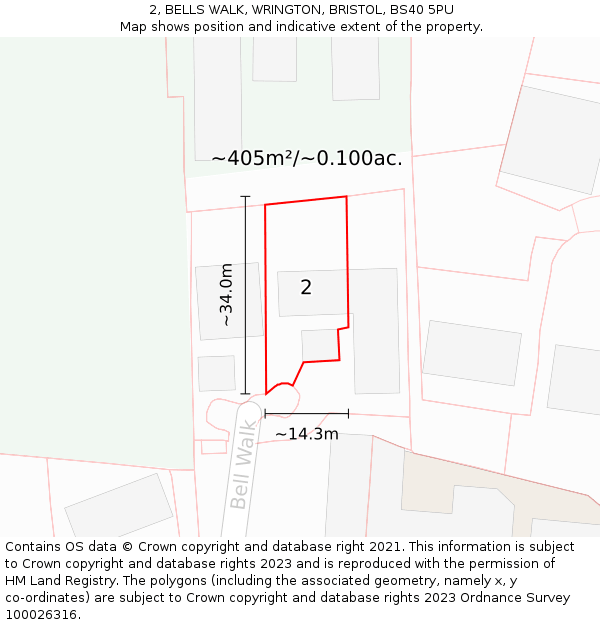 2, BELLS WALK, WRINGTON, BRISTOL, BS40 5PU: Plot and title map