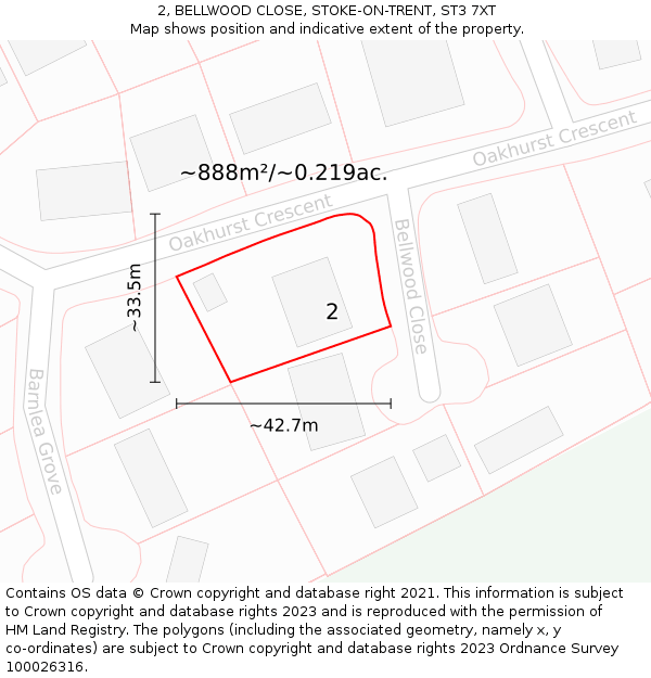 2, BELLWOOD CLOSE, STOKE-ON-TRENT, ST3 7XT: Plot and title map