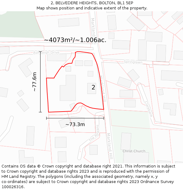 2, BELVEDERE HEIGHTS, BOLTON, BL1 5EP: Plot and title map