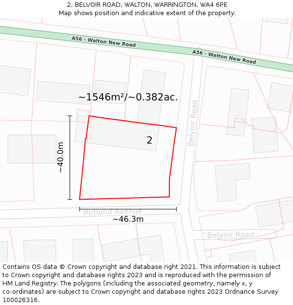 2, BELVOIR ROAD, WALTON, WARRINGTON, WA4 6PE: Plot and title map