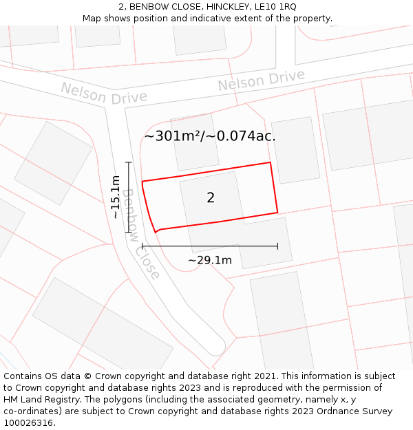2, BENBOW CLOSE, HINCKLEY, LE10 1RQ: Plot and title map