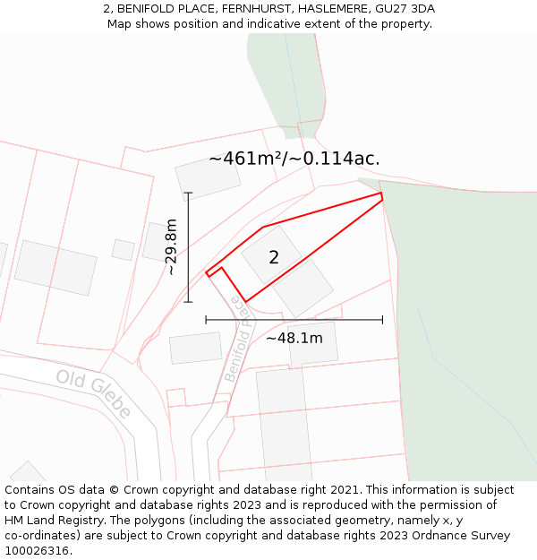 2, BENIFOLD PLACE, FERNHURST, HASLEMERE, GU27 3DA: Plot and title map