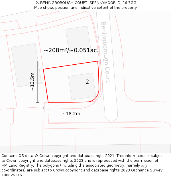 2, BENINGBOROUGH COURT, SPENNYMOOR, DL16 7GG: Plot and title map