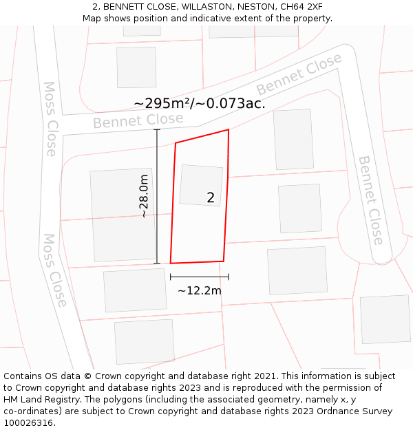 2, BENNETT CLOSE, WILLASTON, NESTON, CH64 2XF: Plot and title map