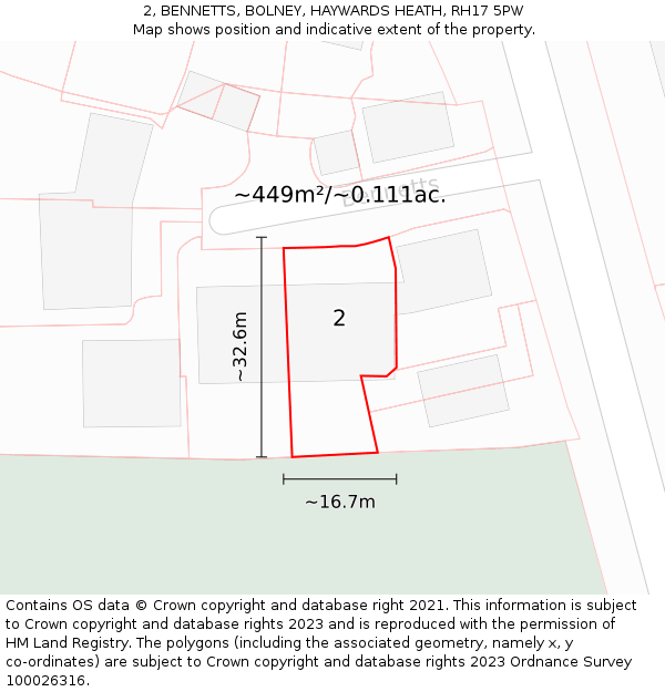 2, BENNETTS, BOLNEY, HAYWARDS HEATH, RH17 5PW: Plot and title map