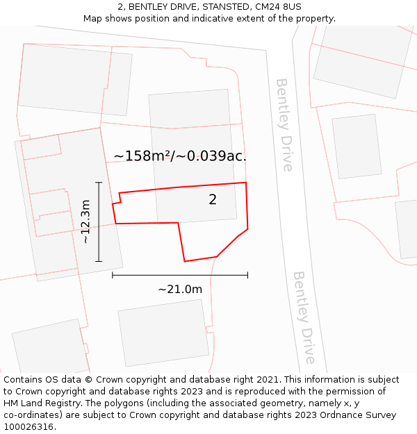 2, BENTLEY DRIVE, STANSTED, CM24 8US: Plot and title map