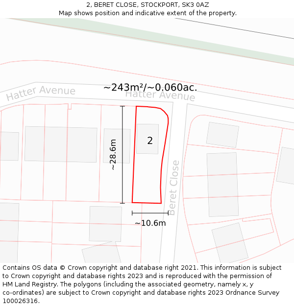 2, BERET CLOSE, STOCKPORT, SK3 0AZ: Plot and title map