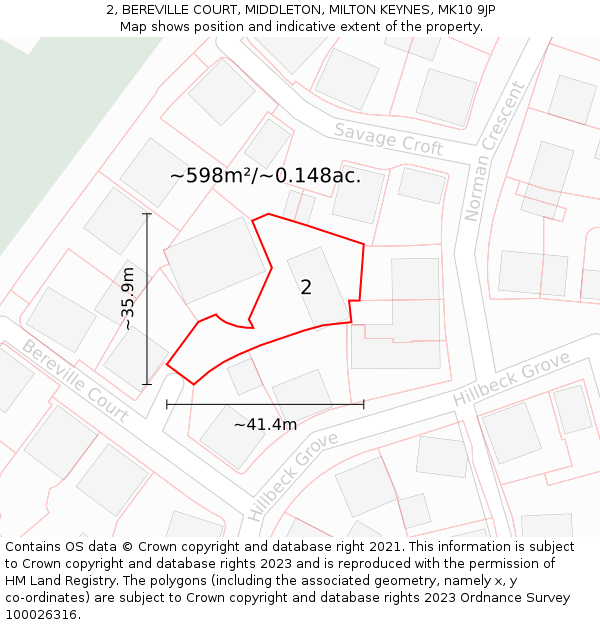 2, BEREVILLE COURT, MIDDLETON, MILTON KEYNES, MK10 9JP: Plot and title map