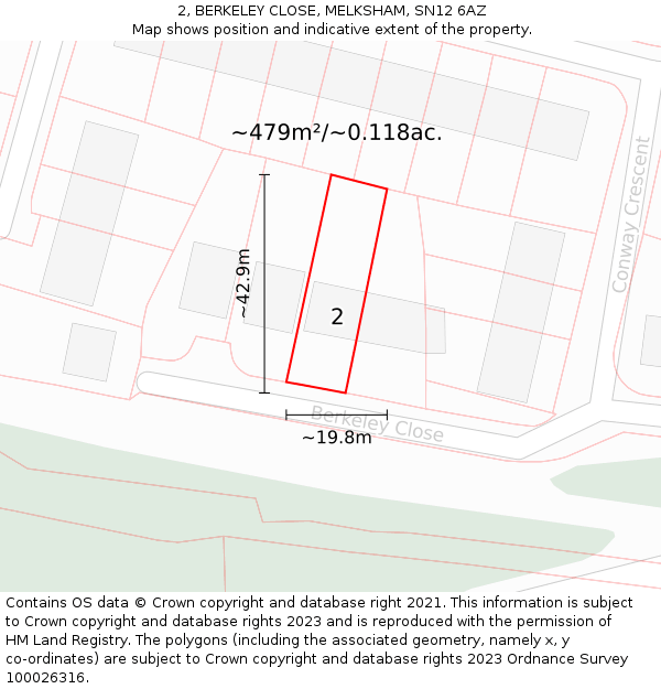 2, BERKELEY CLOSE, MELKSHAM, SN12 6AZ: Plot and title map