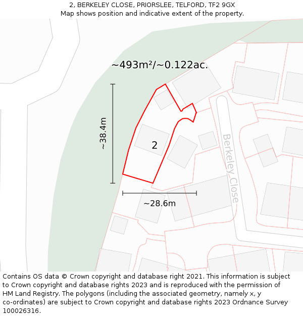 2, BERKELEY CLOSE, PRIORSLEE, TELFORD, TF2 9GX: Plot and title map