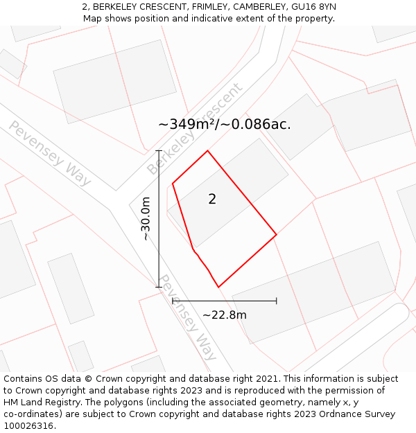 2, BERKELEY CRESCENT, FRIMLEY, CAMBERLEY, GU16 8YN: Plot and title map