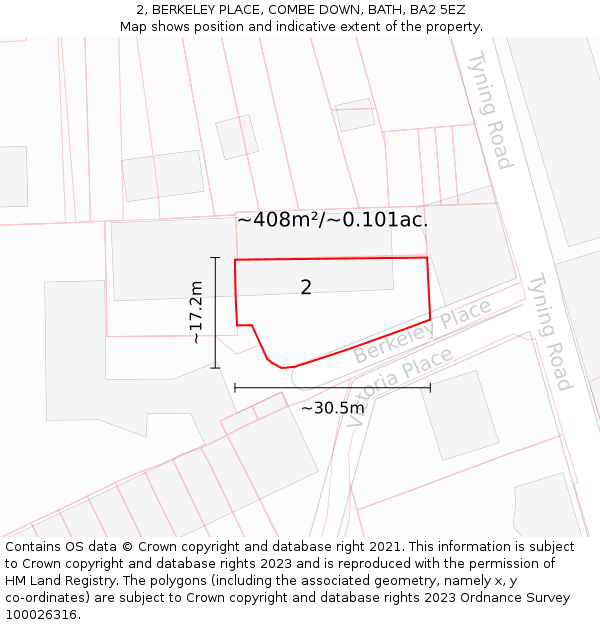 2, BERKELEY PLACE, COMBE DOWN, BATH, BA2 5EZ: Plot and title map