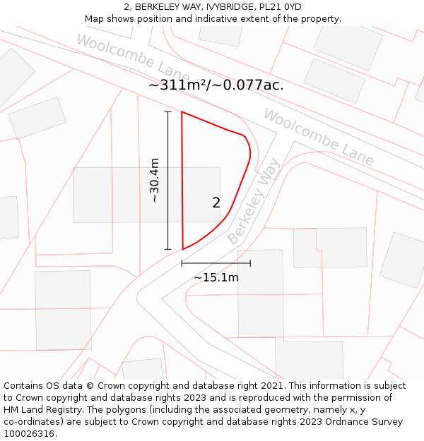 2, BERKELEY WAY, IVYBRIDGE, PL21 0YD: Plot and title map