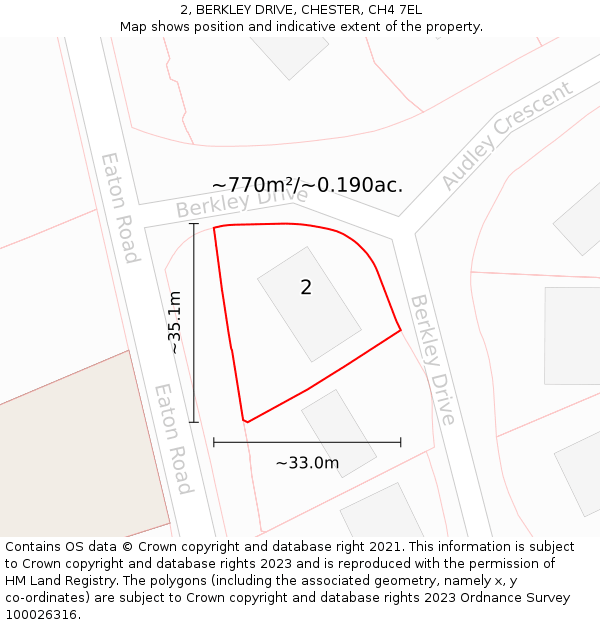 2, BERKLEY DRIVE, CHESTER, CH4 7EL: Plot and title map