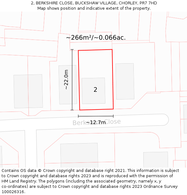 2, BERKSHIRE CLOSE, BUCKSHAW VILLAGE, CHORLEY, PR7 7HD: Plot and title map