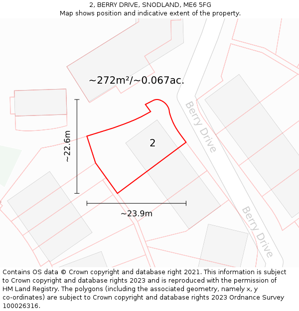 2, BERRY DRIVE, SNODLAND, ME6 5FG: Plot and title map