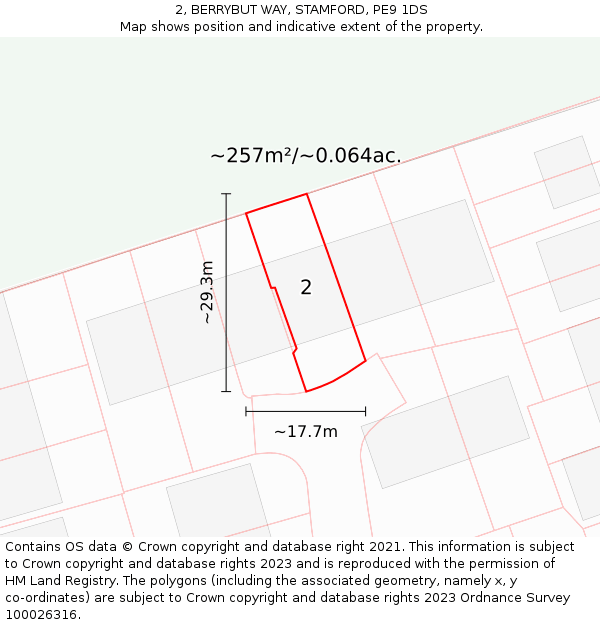 2, BERRYBUT WAY, STAMFORD, PE9 1DS: Plot and title map