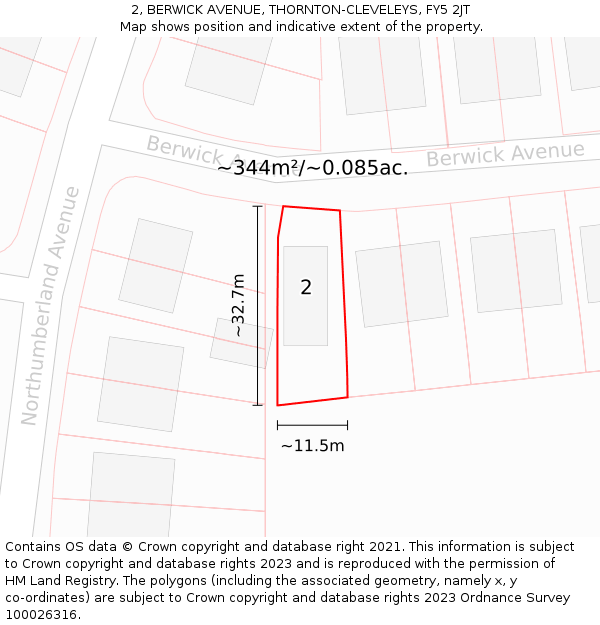 2, BERWICK AVENUE, THORNTON-CLEVELEYS, FY5 2JT: Plot and title map