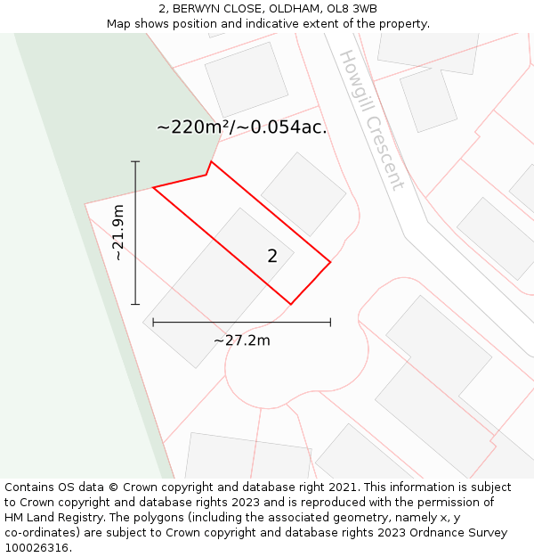 2, BERWYN CLOSE, OLDHAM, OL8 3WB: Plot and title map