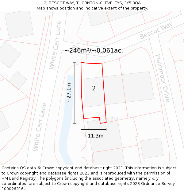 2, BESCOT WAY, THORNTON-CLEVELEYS, FY5 3QA: Plot and title map